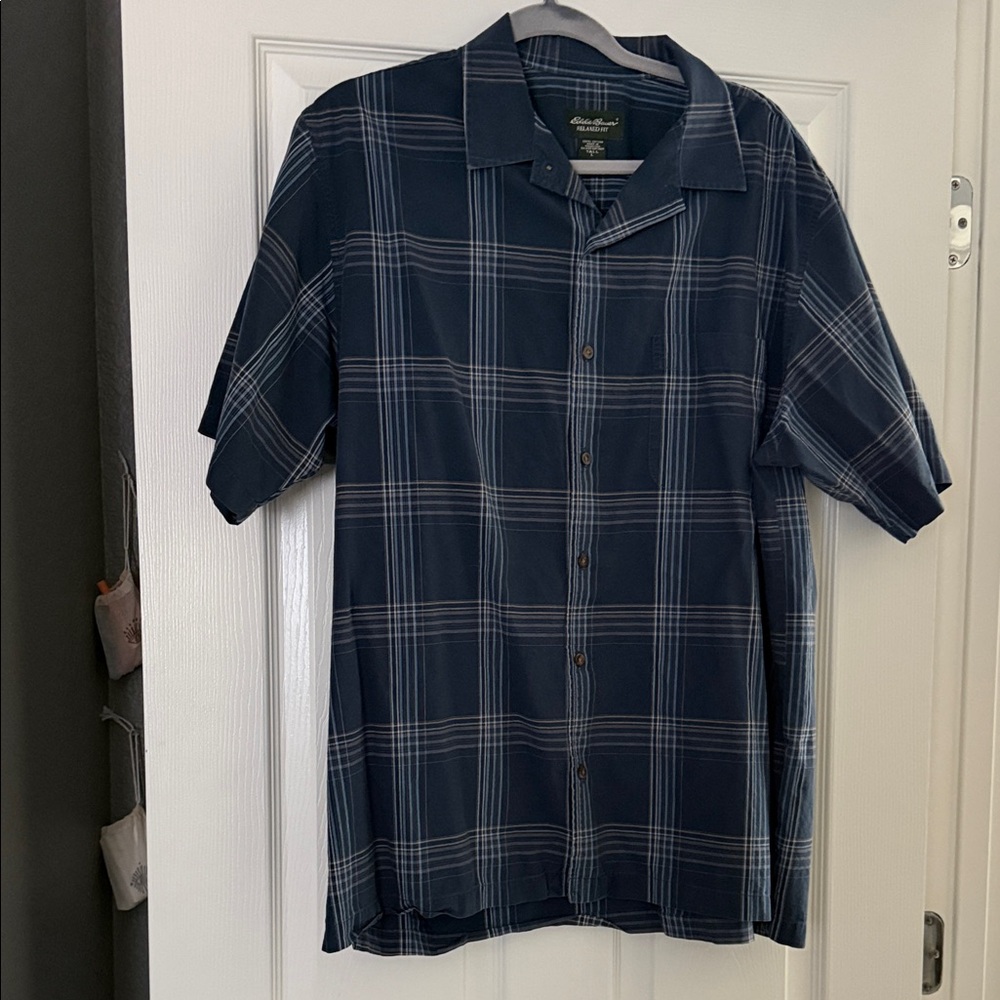 Eddie Bauer Navy Checkered Button Down Shirt